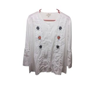 Grand Greene Women's White Embroidered Button‎ Down Top Blouse